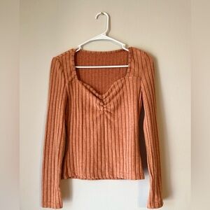 Ribbed Orange Long Sleeve Top